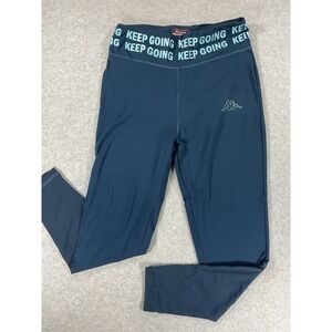 Kappa Keep Going Graphic Waistband Leggings Teal Medium Athletic Tights 2965